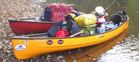packed canoes